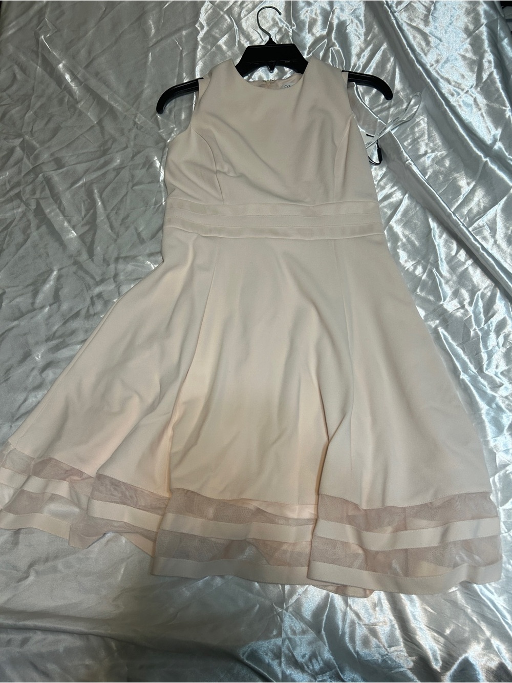 NWT Calvin Klein Blush Pink Mesh Illusion Hem Fit & Flare Dress 6P